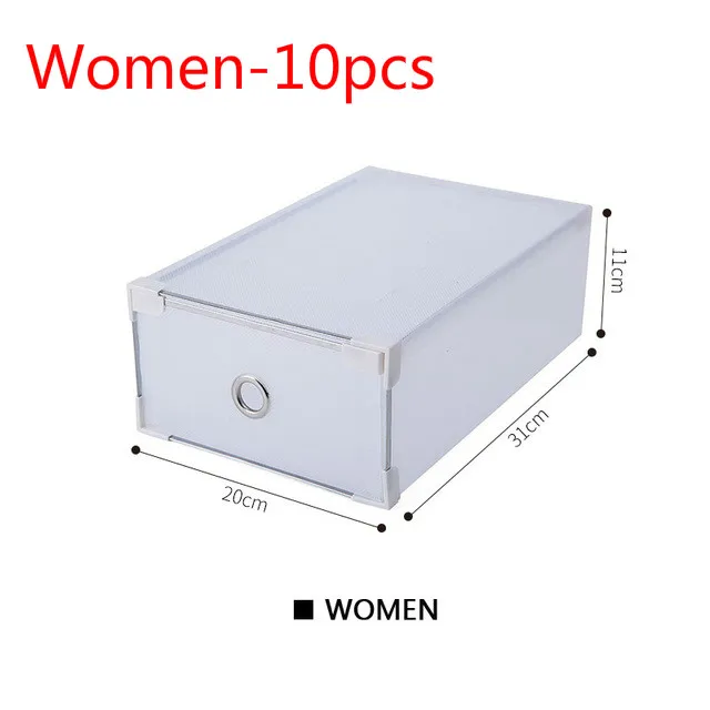 Простой ящик для обуви прозрачный пластиковый прямоугольник утолщенный ящик для хранения многофункциональный пыленепроницаемый органайзер для мелочей - Цвет: Women-10pcs
