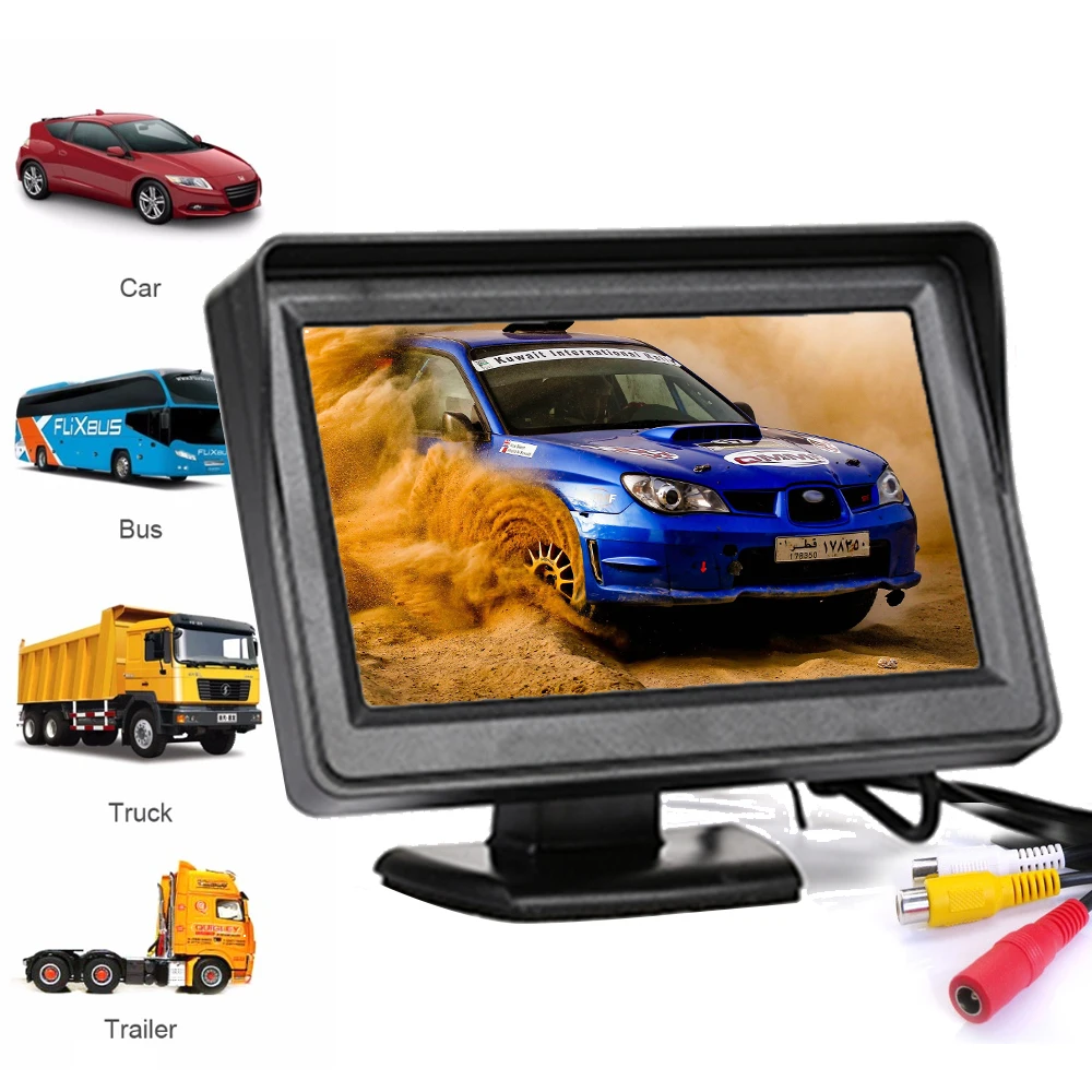 

4.3 Inches 16:9 Hot Display Screen Car Rearview Monitor with 2 Way Video Input for Rear View Backup Reverse Camera Universal Car