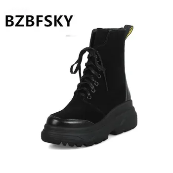 

2020 Vintage Thick Flat Platform Muffin Heels Creepers Boots Ladies Shoes Lace Up Gothic Punk Rock Motorcycle Boots