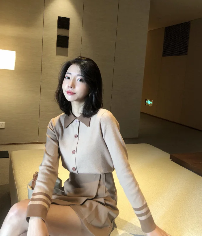 Autumn/winter Sweaters Stripe Long Sleeve Knit Cardigan Casual White Black Khaki Slim Sweater Women's Sweater Bottom Top Female