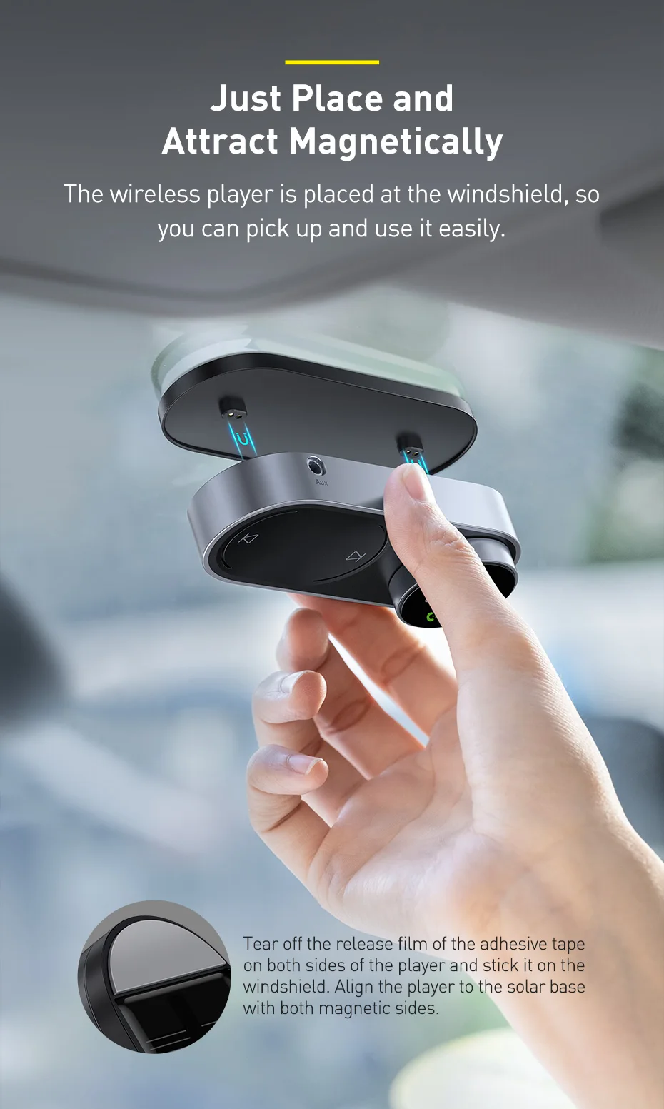 Baseus lecteur de musique MP3 solaire sans fil pour voiture Bluetooth 5.0-4