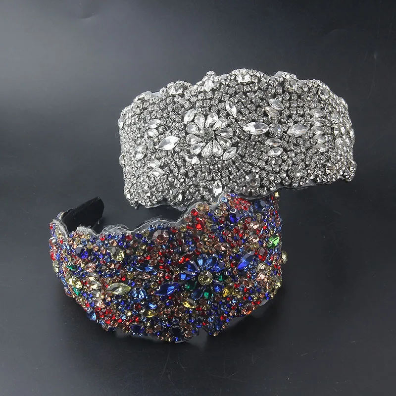 Fashion Baroque Rhinestone Geometric Shape Wide-Sided Personality Prom Hair Accessories Catwalk Bridal Headband 735 hair accessory hair headdress bridal headwear hair band crown