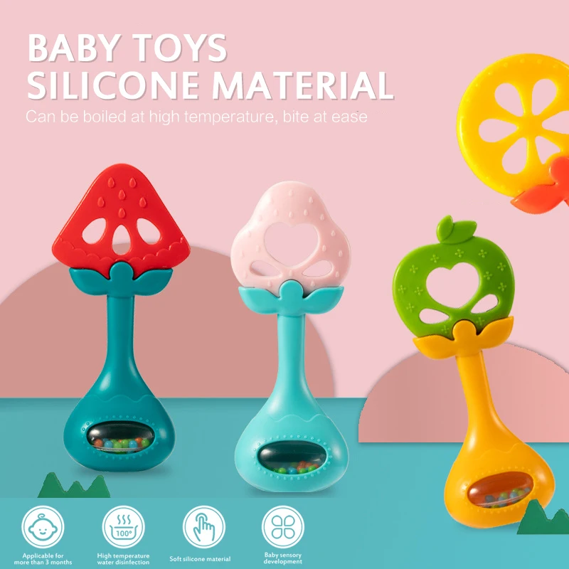 

Baby Rattle Teether Gum Toy 3-12 Months Baby Silicone Molar Stick Can Bite Boiled Grip Training Infant Toys Safe And Non-toxic