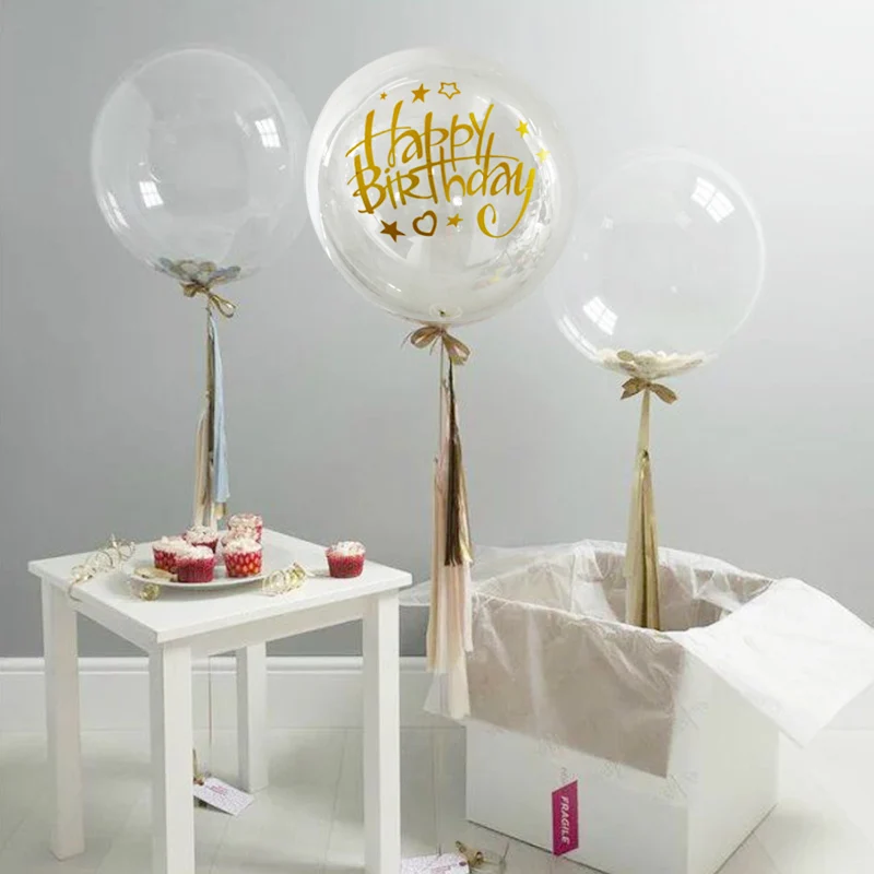 1pc 20inch Clear Bobo Bubble Balloon with Decorative Paper Sticker for Happy Birthday Wedding Xmas Baby Shower Party Decoration