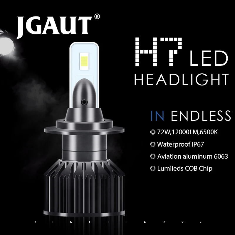 JGAUT V2 фар автомобиля H7 светодиодный H4 светодиодный H1 H11 H3 H13 H27 880 9006 9007 72 Вт 8000LM 6500K 12V 24V авто фары противотуманная фара COB лампы