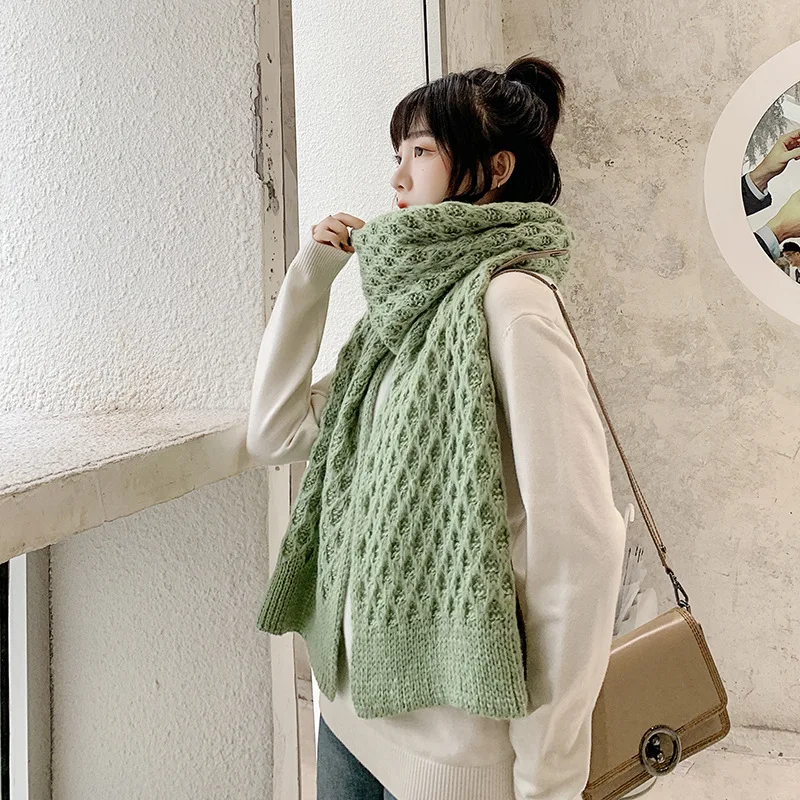 

Fun Prouder Korean Version of Solid Color Scarf Women Autumn and Winter All-match Cute Girl Scarf Fashion Western Knitted Scarf