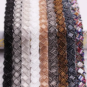

10yd Black White Silver Pearl Beading Lace Trims Bridal Beaded Lace Appliques Belt For Wedding Dress Sewing Clothing Accessories