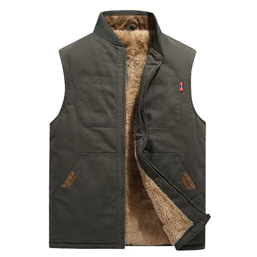 Fleece Green TACVASEN, зимний жилет, пальто для мужчин, хлопок, флис, теплый, карго, жилет, военный жилет, куртка без рукавов, большой размер, повседневные, с подогревом, жилеты - Цвет: Fleece Green