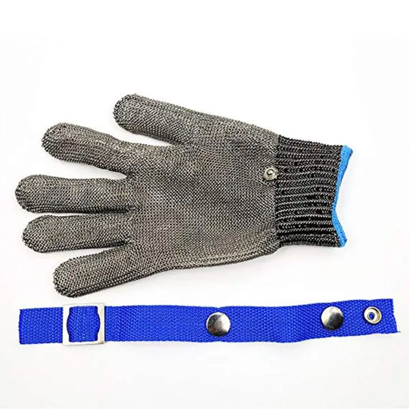 Blue Red Safety Cut Proof Stab Resistant Stainless Steel Metal Mesh Butcher Glove High Performance Level 5 Protection