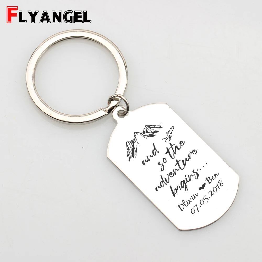

Custom Name And Date Keychains Lettering And So The Adventure Begins Key Ring For Adventurous Couple