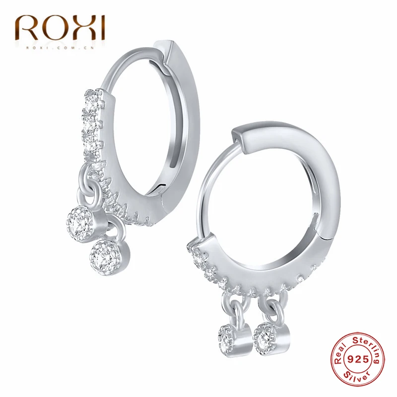 ROXI 925 пробы серебряные Круглый фианит маленькие серьги гвоздики для женщин Huggies ювелирные изделия циркон в один ряд круглые серьги Свадебные ювелирные изделия