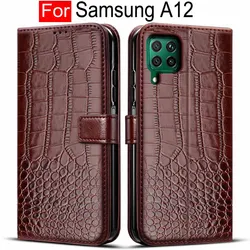 Luxury Leather Magnetic Wallet Flip Case - Premium Cover - Galaxy A12 (Deep Brown)