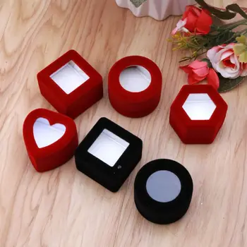 

Velvet Red Ring Box Holder Clear Showcase Ring Organizer for Engagement Proposal Jewelry Display with Transparent Lids