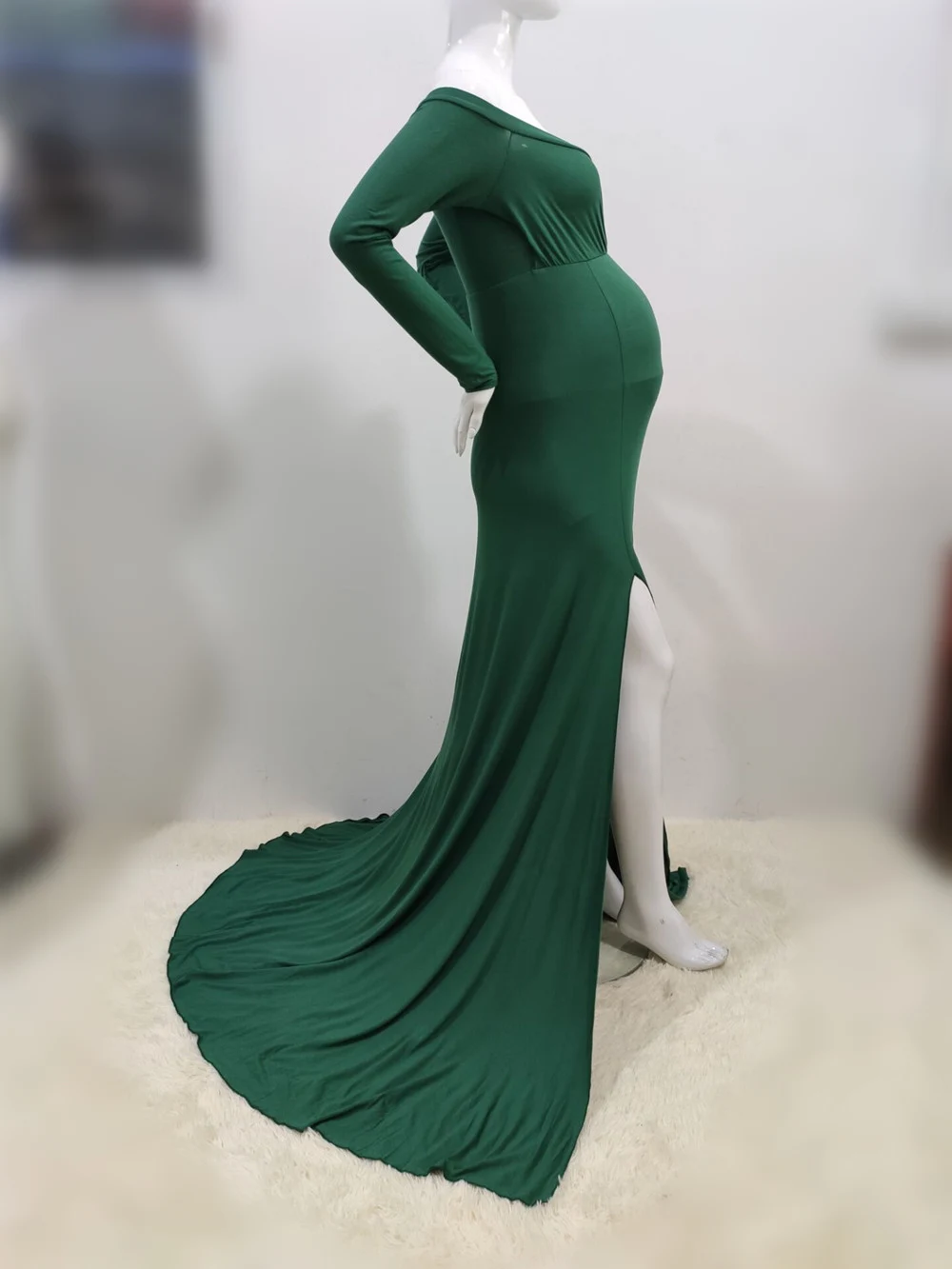 Sexy Shoulderless Maternity Dresses For Photo Shoot Maxi Gown Split Side Women Pregnant Photography Props Long Pregnancy Dress (10)