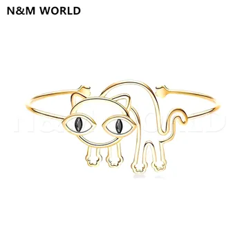 

New Cute Girl Kitten Golden Bracelet New Design Charm Bracelet Statement Jewelry Wholesale Beautiful Gift One Piece