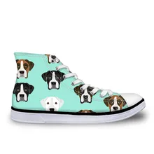 Doginthehole Боксер с принтом собаки высокие холщовые туфли для женщин милые девушки колледжа Вулканизированная обувь кроссовки Взрослые женщины