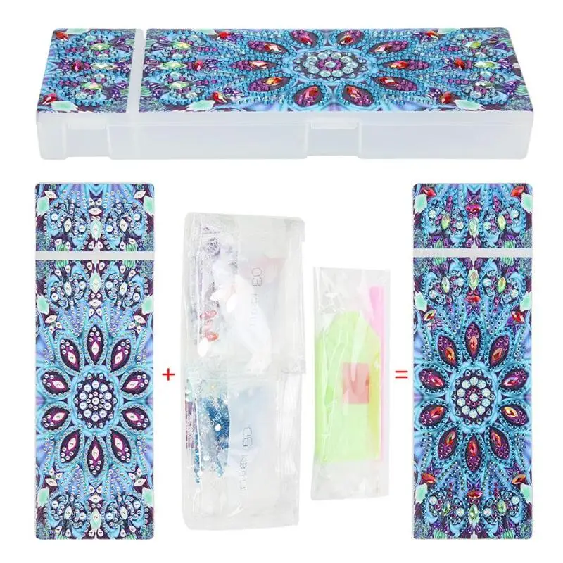 K 5D DIY Special Shaped Diamond Painting 2 Grids Stationery Pencil Box Rhinestones Diamond Embroidery Mandala Storage Case Gifts - Цвет: K