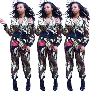 

Women Trendy Sequin Pants and Zip Up Top Two Piece Set Sweatsuits 2 Piece Outfit Tracksuit