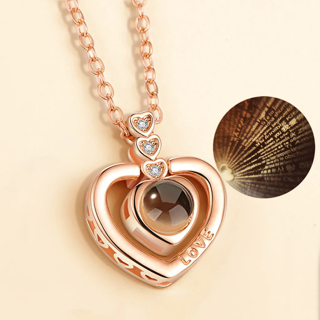 

2019 New Arrival Rose Gold&Silver 100 languages I love you Projection Pendant Necklace Romantic Love Memory Wedding Jewelery