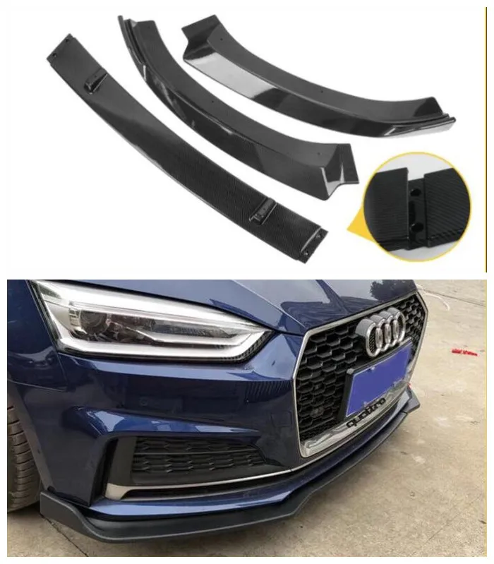 

High Quality 3pcs/1set ABS Carbon Fiber Car Front Lip Spoiler Diffuser Bumper Protector Fits For AUDI A5 S5 RS5 2017 2018 2019