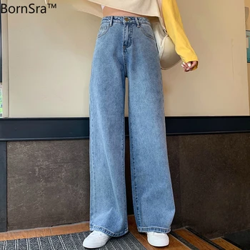 

BornSra High Waist Loose Straight Wide Leg Jeans Women Pants 2019 Leisure Female All-match Oversized Trousers Women Denim Jean