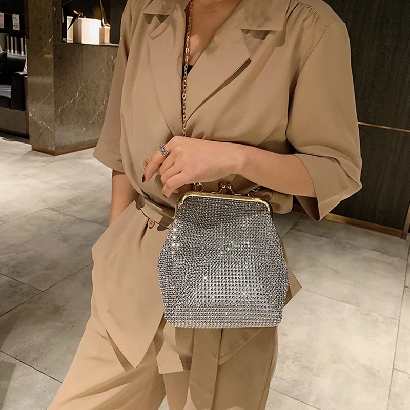 

BEAU-Full Diamond Silver Bags for Women Shoulder Bags Lady Wedding Party Clutch Evening Bag Golden Chain Crossbody Bags