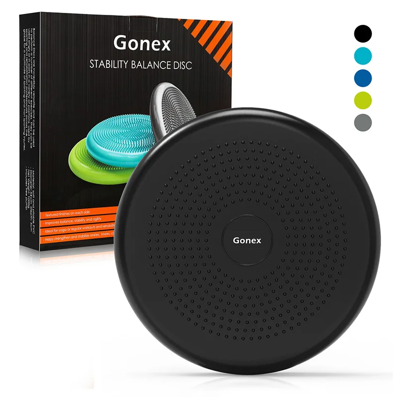 Черный Gonex 34x34 см, балансировочный диск для йоги, надувная стабильная Подушка с бесплатным насосом, вращающееся сиденье для тренировок, пилатеса, упражнений - Цвет: Черный