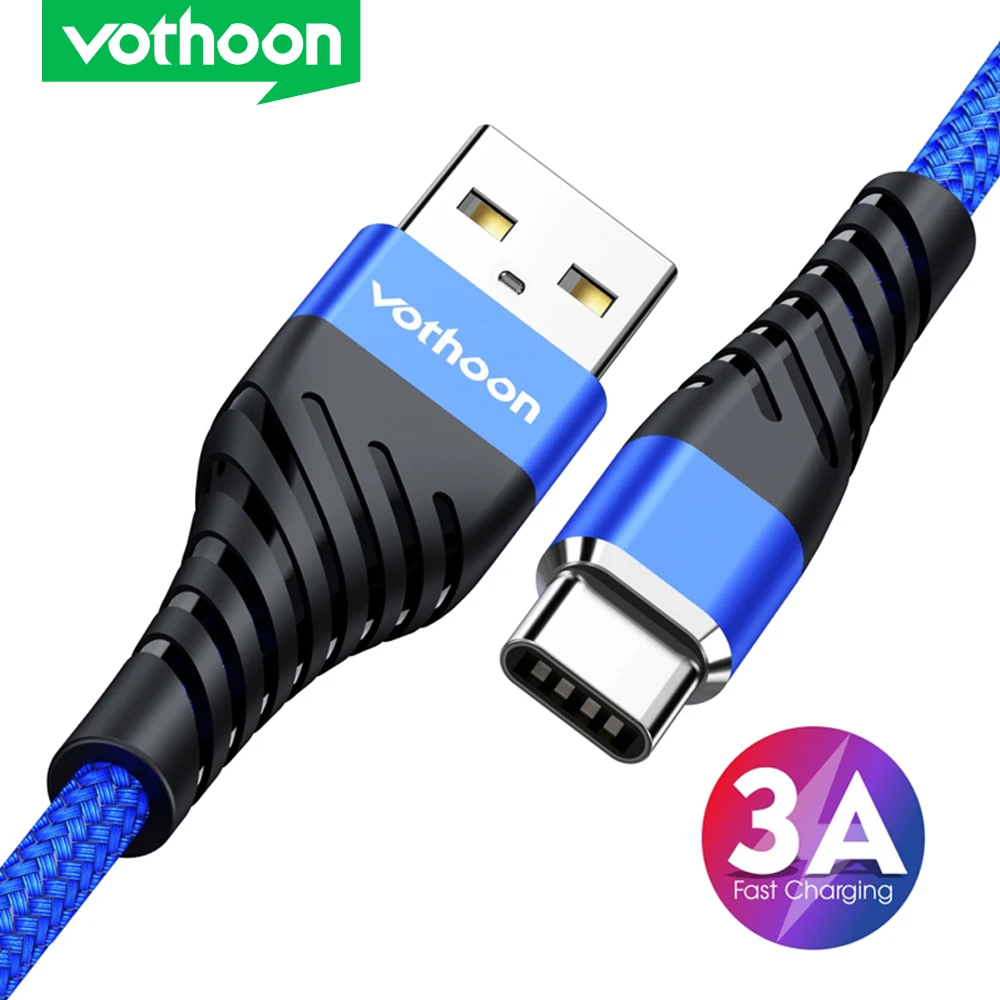 Vothoon 3a tipo de carregamento rápido c cabo usb para samsung s10 xiaomi redmi nota 7 tipo c cabo de fio de carregamento do telefone móvel usb c cabo