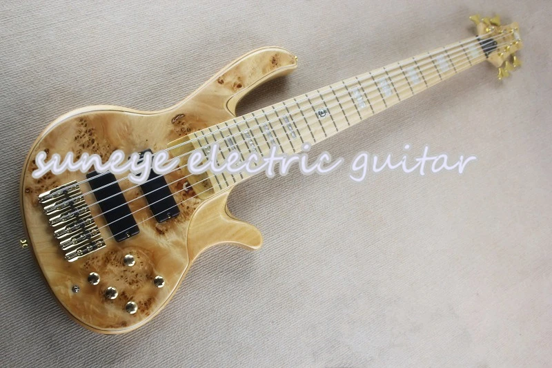 

Natural Wood deOlivera 6 String Electric Bass Guitar Gold Hardware Bass Guitar 6 String Maple Fretboard Free Shipping