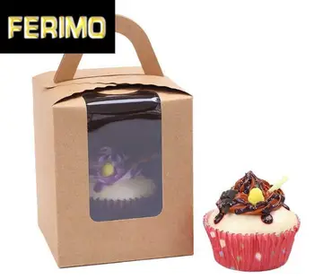 

12Pcs/Lot White Pink Blue Kraft Paper Cupcake Box Cake Box With Clean PVC Window Wedding Party Favor Box Cake Packaging