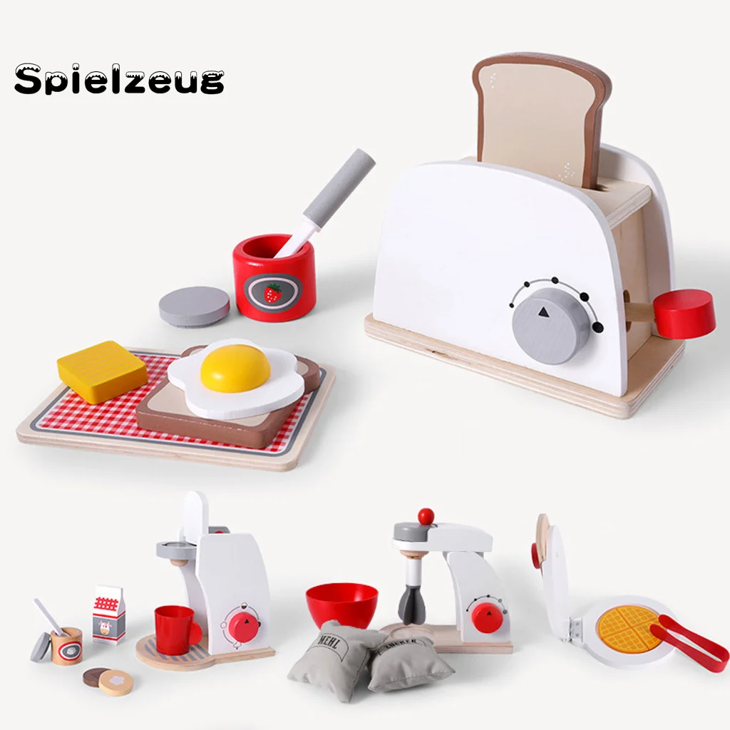 

Kids Wooden Pretend Play Sets Simulation Toasters Bread Maker coffee machine Blender Baking Kit Game mixer Kitchen role toy#g4