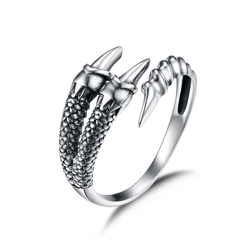 

925 Sterling Silver Dragon Claw Opening S925 Ring Personalized Retro Thai Silver Jewelry Adjustable Cocktail Rings (HY)