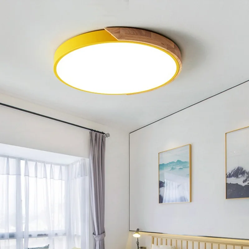 Deckenleuchte Ultra dünn 5 cm LED Deckenleuchte Runde Massivholz Nordic Stil Deckenleuchte Einfache Moderne Deckenlampe Wohnzimmer Schlafzimmer Beleuchtung 