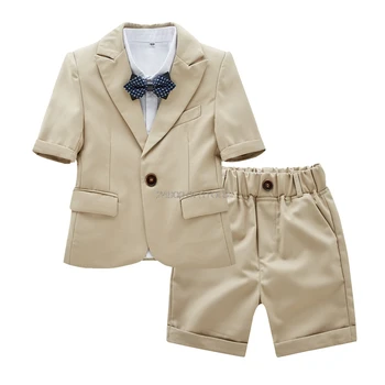 

2020 Kids Hawaii Jacket +Shorts 2Pcs Suit Flower Boys Formal Birthday Tuxedos Kids Spring School Host Dance Suit Clothing Set