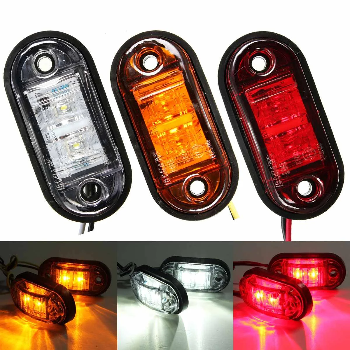 

12V 24V Amber White Red 2 LED Side Marker Lamp Tail Brake Light External for Car Truck Trailer Lorry Bus Van Pickup Signal Light