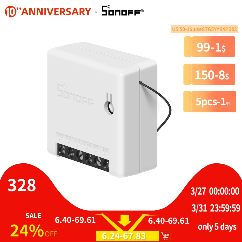 

SONOFF MINI WIFI Switch DIY Smart Timer Module 2 Way Control Ewelink APP/LAN/Voice Remote 10A Alexa Google/Smart Home Automation