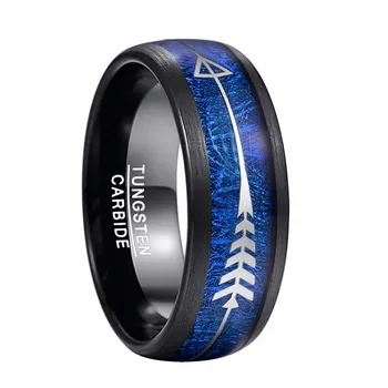 

Luxury 6mm Blue Imitation Vermiculite Men Tungsten Steel Ring Arrow Knuckle Wedding Party Ring For Men Accessories