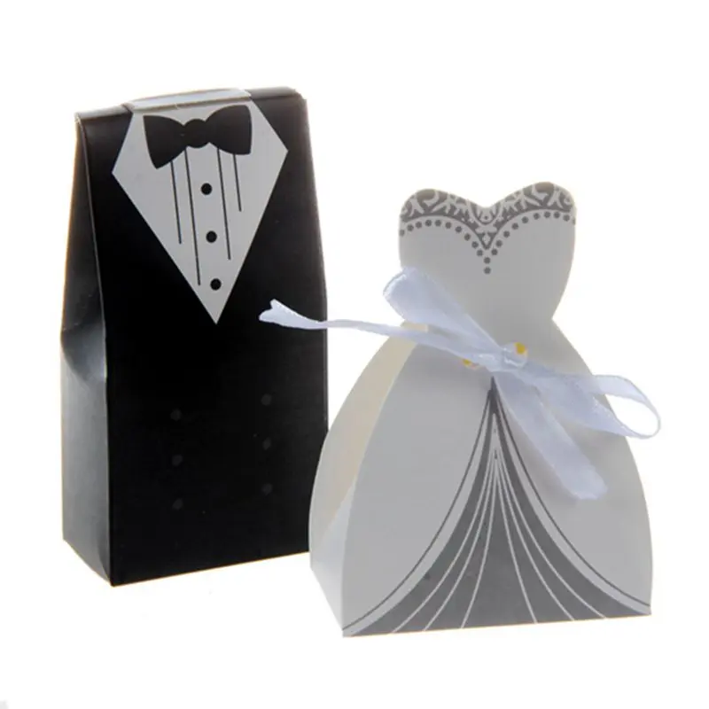 

EASY-100pcs Tuxedo Dress Groom Bridal Candy Gift Boxes Wedding Party Favour