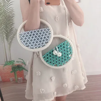 

Ball Design Beaded Clutch Hollow Out Vintage Tassel Pearl Evening Bag Half-Moon Handbags Circular Party Wedding Bridal Wallets