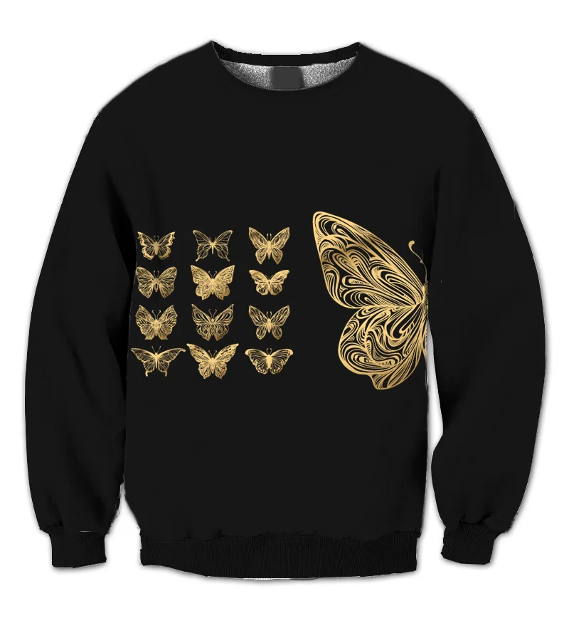 

REAL American US SIZE Golden Butterflies 3D Sublimation Print Plus size Crew neck Sweatshirt Big sizes 3XL 4xl 5xl 6xl