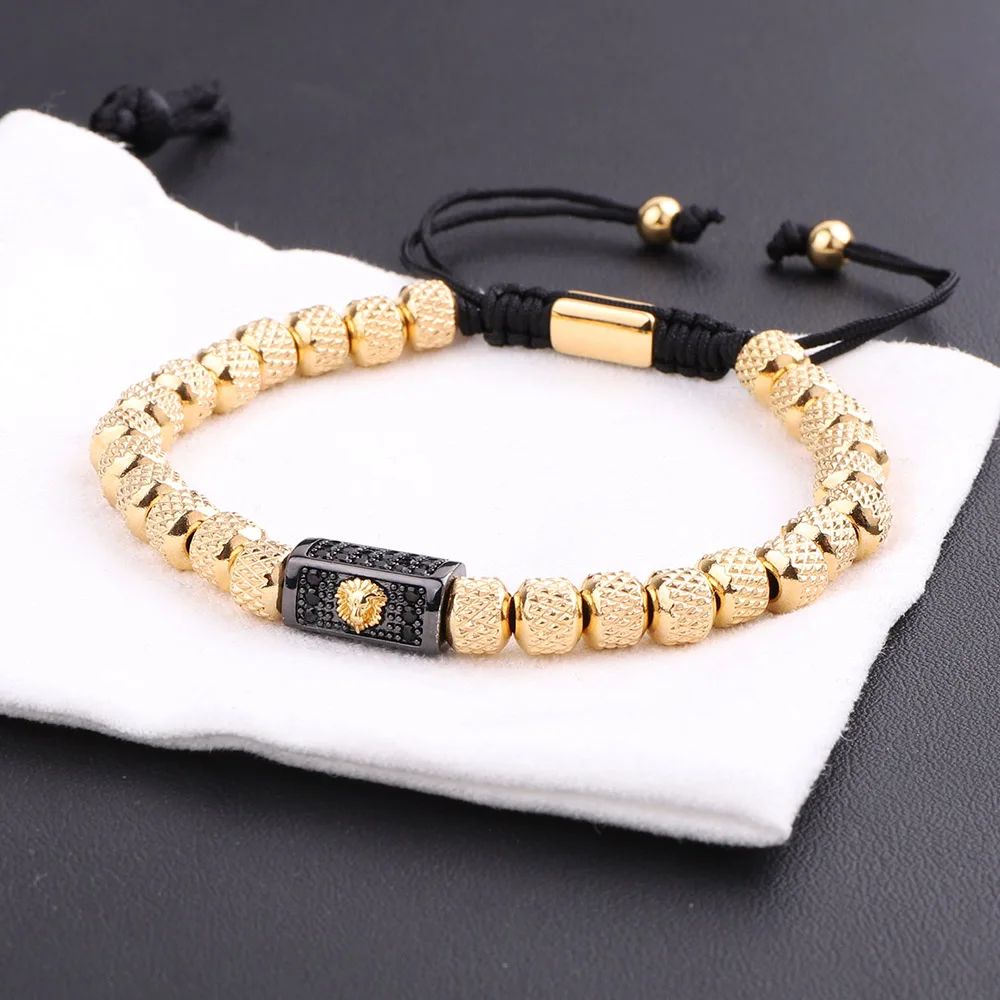 JARAVVI New Cute Design Stainless Steel Beads CZ Gold Lion Charm Macrame Bracelet Men - Image 5