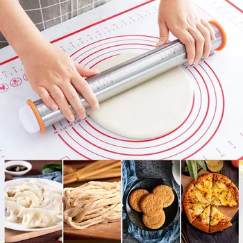

60*40cm Non-stick Silicone Baking Mat Sheet Pizza Dough Pad Baking Maker Inner Liner with 4 Sizes Adjustable Rolling Pin