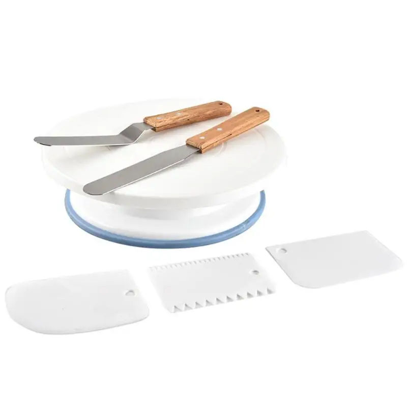  6pcs Round Rotary Cake Turntables with Scrapers Spatula Set Non-toxic Baking DIY Anti-Skid Decorati