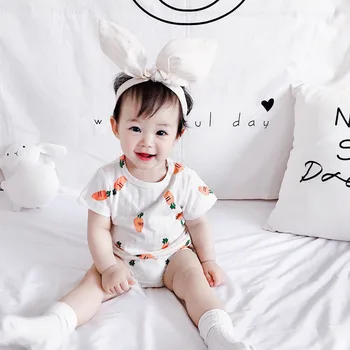 

Newborn Baby Summer Clothing Kids Baby Boy Girl Clothes Cotton&Linen Tops+Shorts Carrot Print 2pcs Cute Baby Girl Outfits Sets