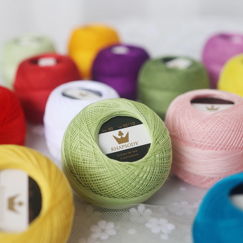 Knitting Supplies Rhapsody Premium Pearl Cotton Thread Size 80 184Yds 10 Grams Each Ball For Knitting Crochet Tatting