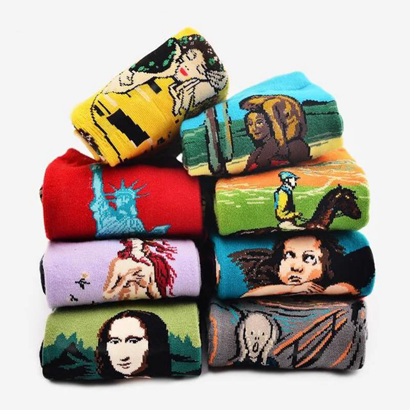 NDUCJSI Colorful Print Cotton Socks Funny Oil Painting Fashion Night Winter Male Female Van Gogh Art one pair Men Happy Socks
