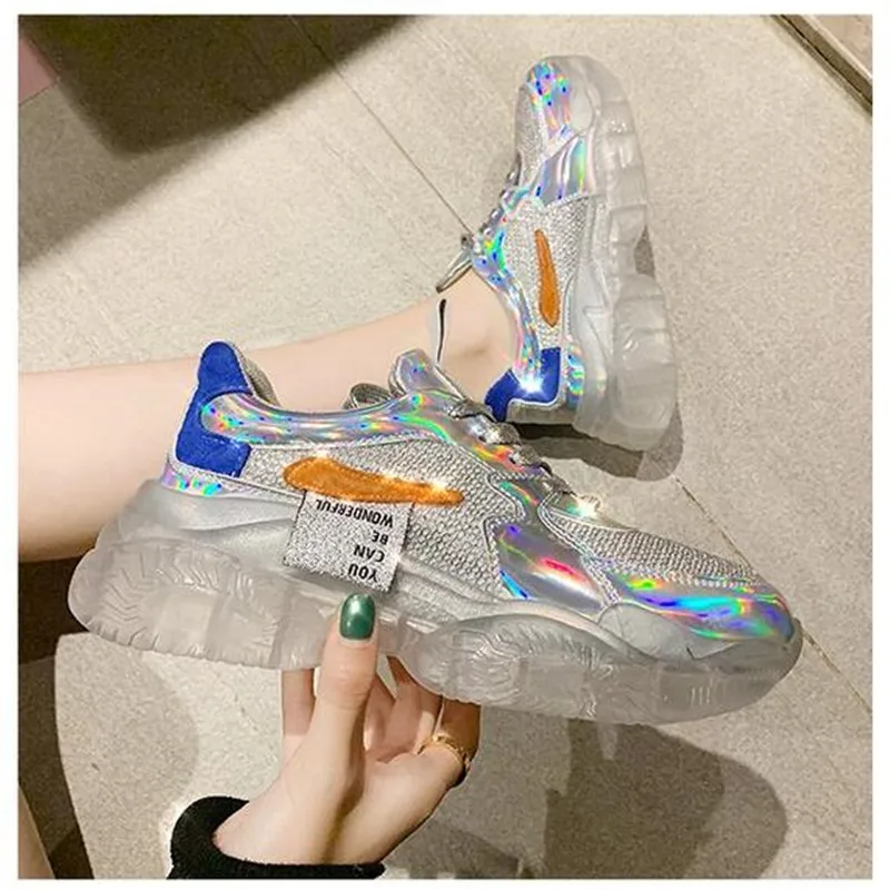 

2020 Spring Trend Women Transparent Sneakers Harajuku Platform Woman Shoes Laser Jelly Casual Shoes Shining Shoes Running Shoes