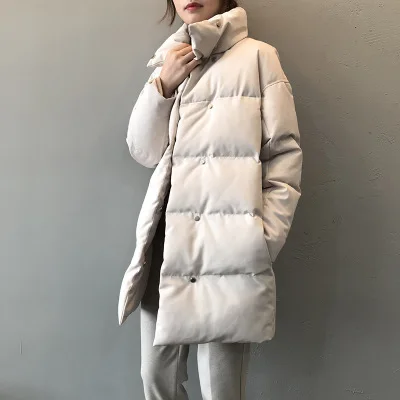 Winter Jacket WomenThicken Warm Down Cotton-padded Puffer Jacket Casual Parkas Mujer Long Coat Women doudoune femme hiver - Цвет: Beige
