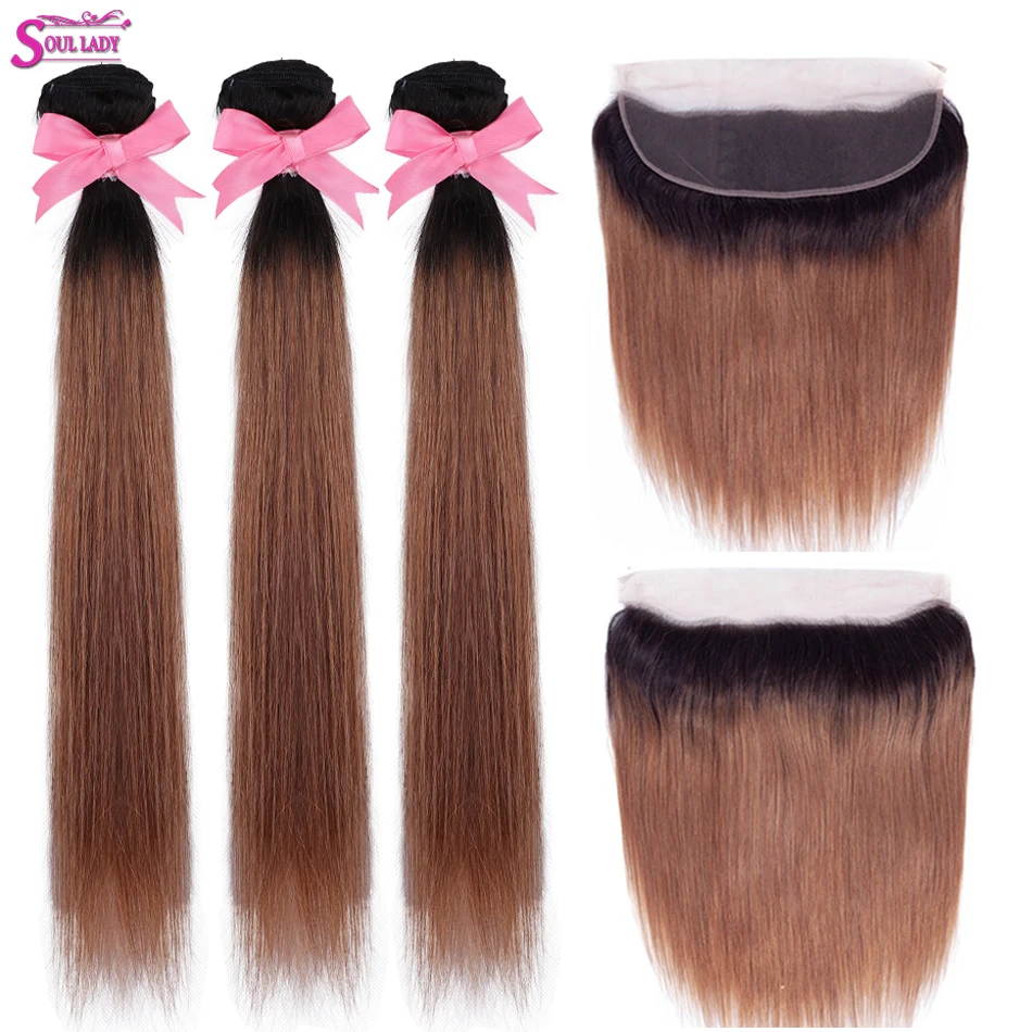 

Soul Lady Ombre Bundles With Frontal 1b/30 Two Tone NonRemy Human Hair Ombre Brazilian Straight Lace Frontal Closure with Bundle