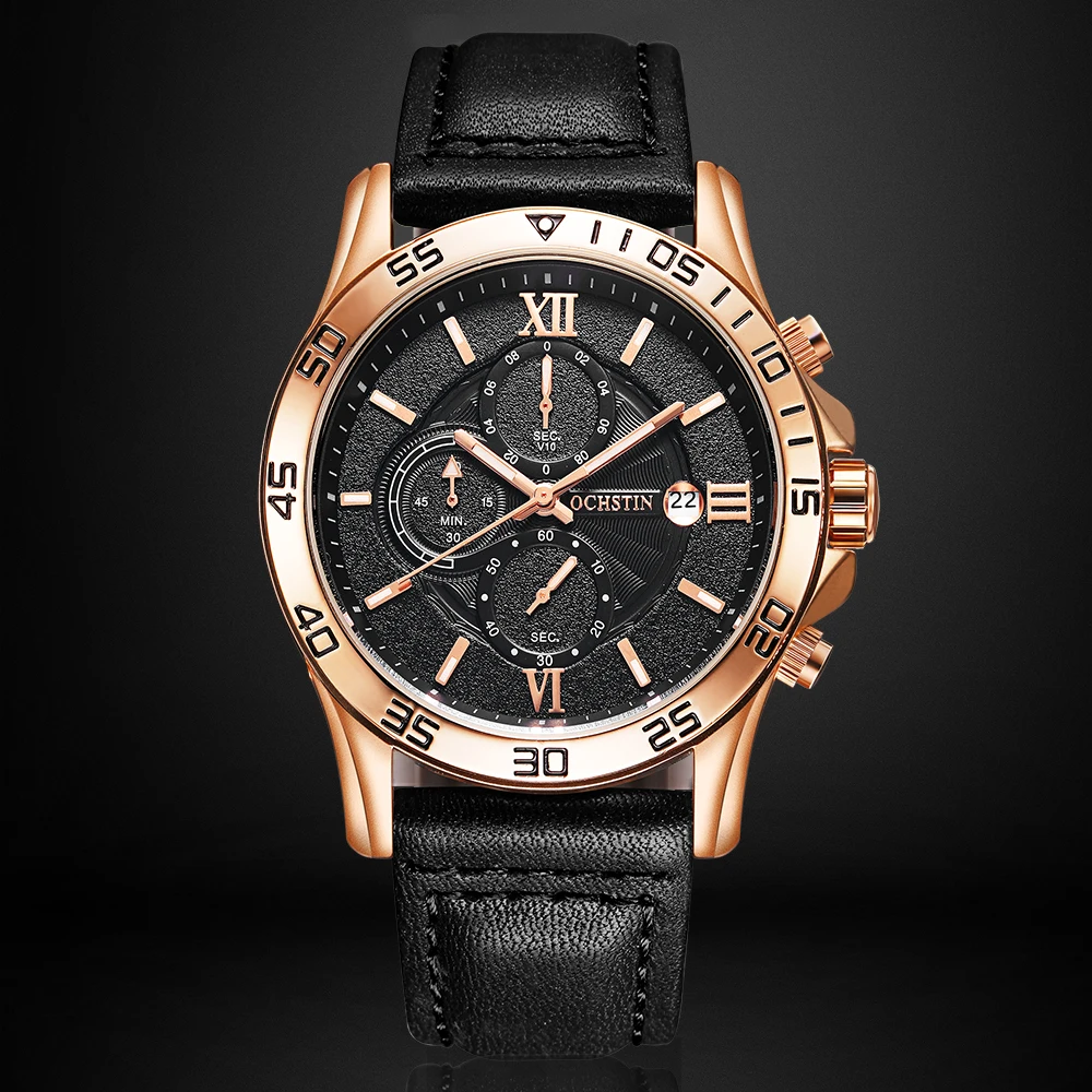 2023 Mens Watches OCHSTIN Men Quartz Wristwatches Retro Pilot Chronograph Clocks Waterproof Leather Automatic Date Watch For Men